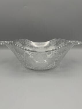 Cambridge Glass Wildflower Etched Bonbon Candy Bowl Scalloped Floral Vintage